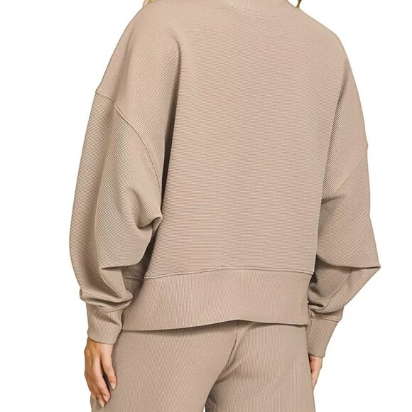 Zenana Ribbed Round Neck Pullover and Shorts Set - Picture 3 of 3